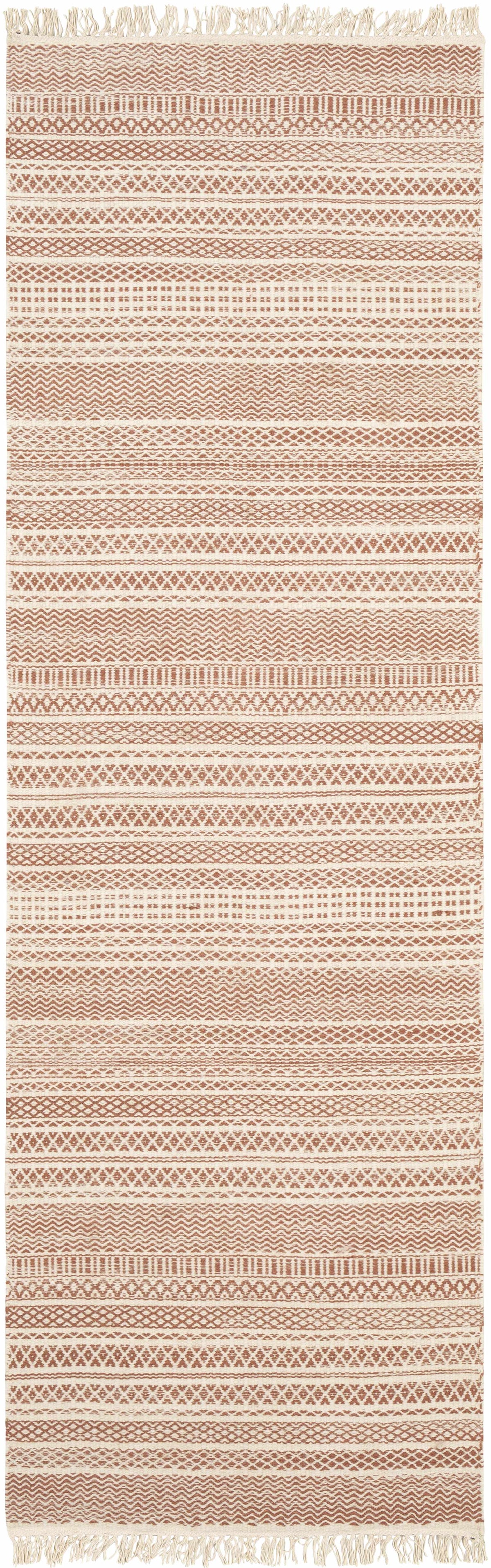 Kalinga red/cream flatweave wool rug with fringe, geometric stripes Boutique Rugs clearance on Tampa Home & Garden Store