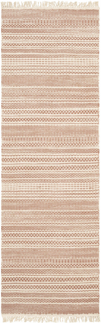 Kalinga red/cream flatweave wool rug with fringe, geometric stripes Boutique Rugs clearance on Tampa Home & Garden Store