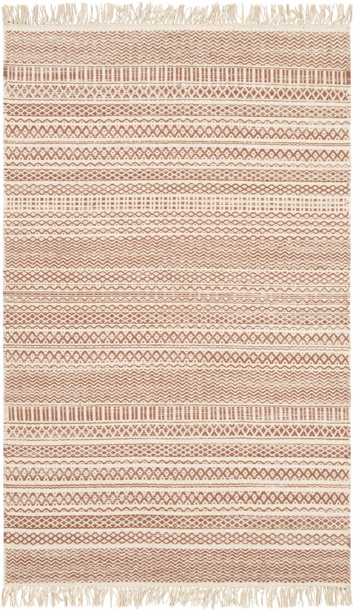 Kalinga red/cream flatweave wool rug with fringe by Boutique Rugs on Tampa Home & Garden Store