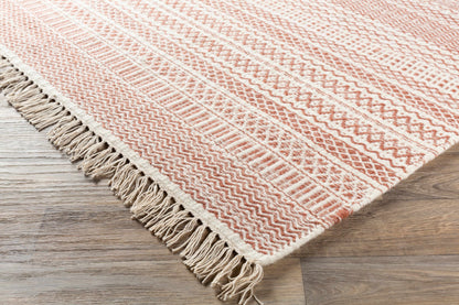 Kalinga red/cream flatweave wool rug with fringe by Boutique Rugs, clearance on Tampa Home & Garden Store