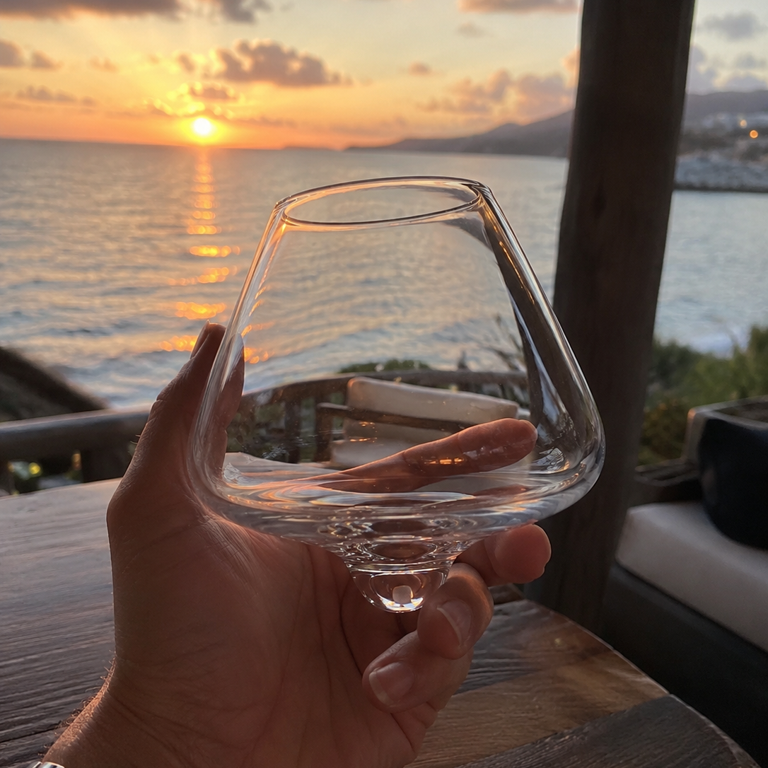 Kami Rotating Crystal Wine Glass with Coaster