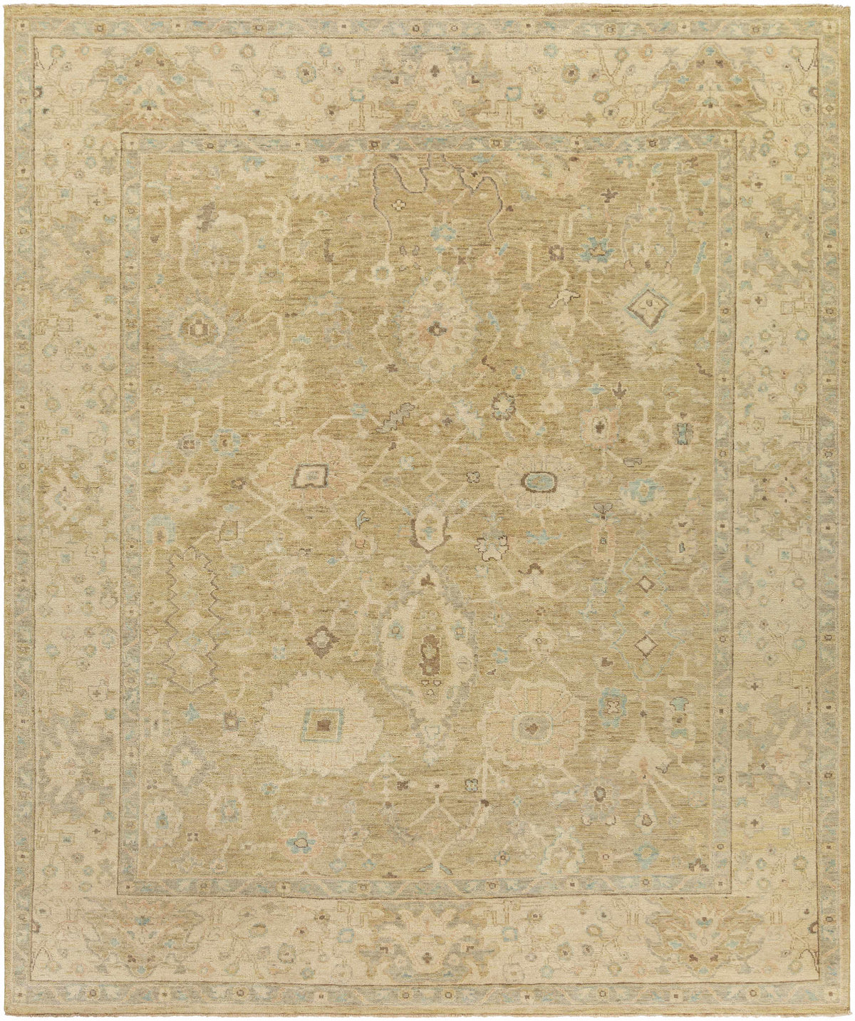 Karalee Handmade Wool Area Rug beige-taupe with light blue accents, oriental motif by Boutique Rugs on Tampa Home & Garden Store