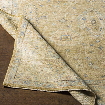 Karalee handmade wool area rug by Boutique Rugs in warm beige with light blue accents on Tampa Home & Garden Store