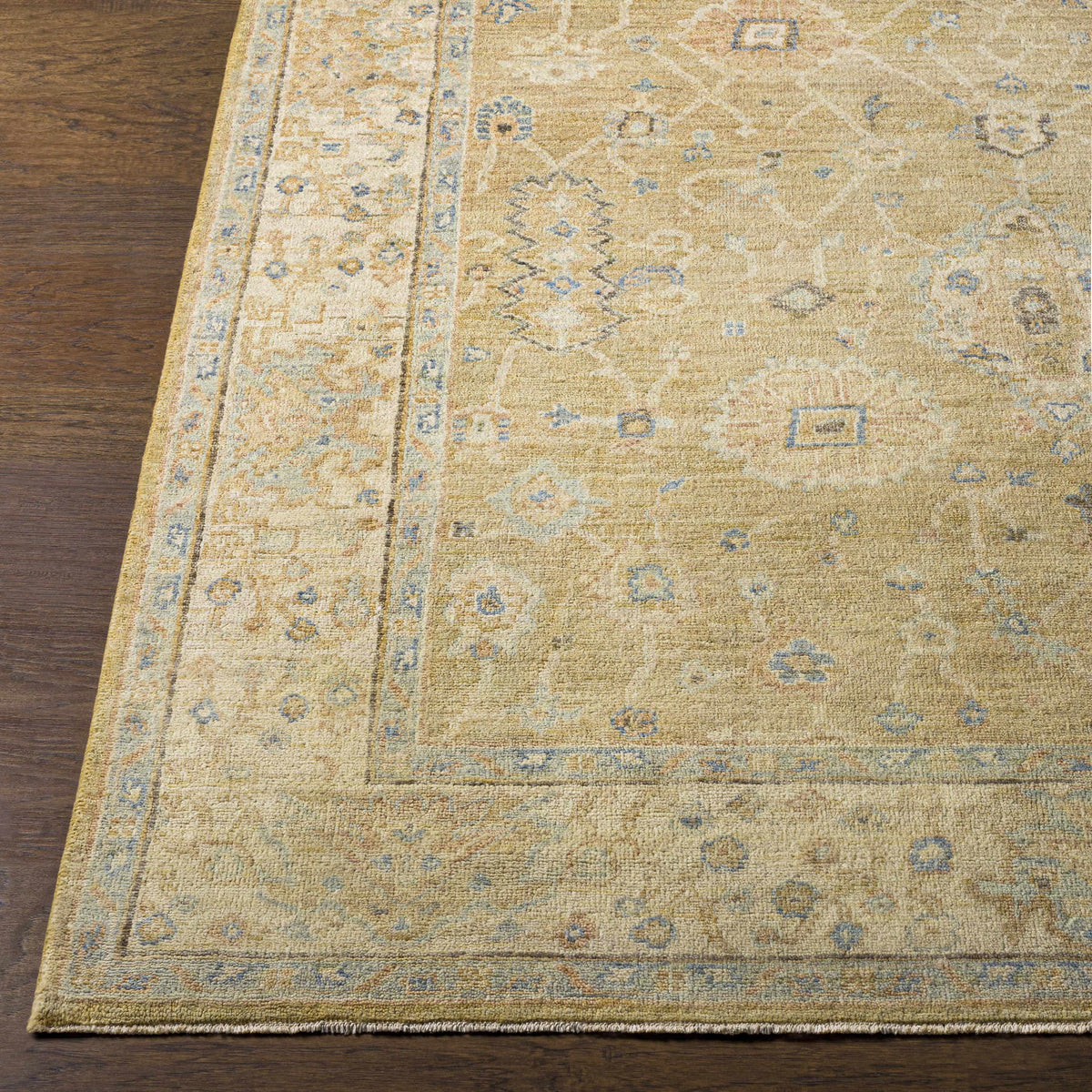 Karalee Handmade Wool Area Rug Clearance beige with blue accents Boutique Rugs on Tampa Home & Garden Store