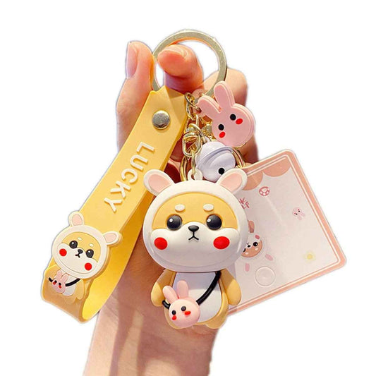 Shaketea kawaii bunny shiba inu keychain with yellow strap and pink bunny charm multi charm on Tampa Home & Garden Store