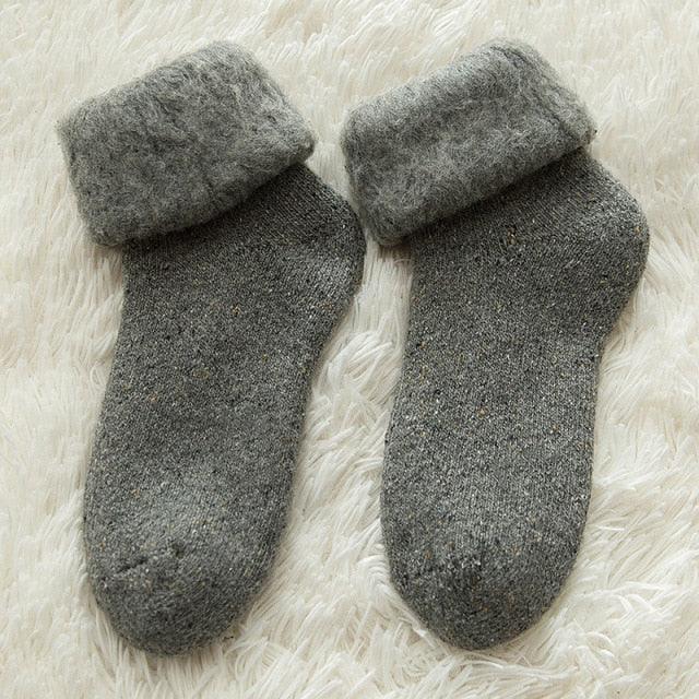 Kawaii Stevvex grey merino wool crew socks thick fluffy cuffs unisex winter warmth pair on Tampa Home & Garden Store