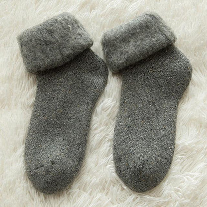 Kawaii Stevvex grey merino wool crew socks thick fluffy cuffs unisex winter warmth pair on Tampa Home & Garden Store