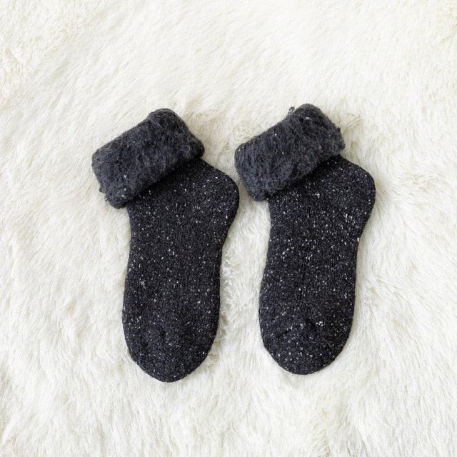Stevvex Crew Socks pair, black speckled merino wool thick winter socks with cuffs, unisex on Tampa Home & Garden Store