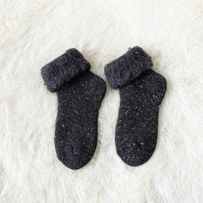 Stevvex Crew Socks pair, black speckled merino wool thick winter socks with cuffs, unisex on Tampa Home & Garden Store