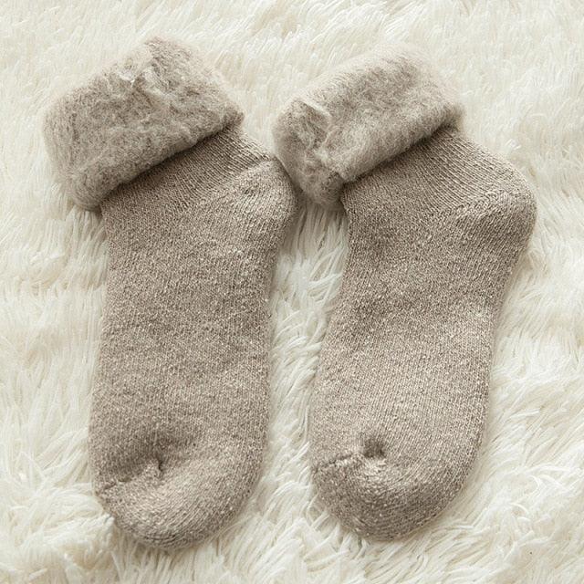 Stevvex beige Merino wool crew socks pair thick warm unisex on Tampa Home & Garden Store