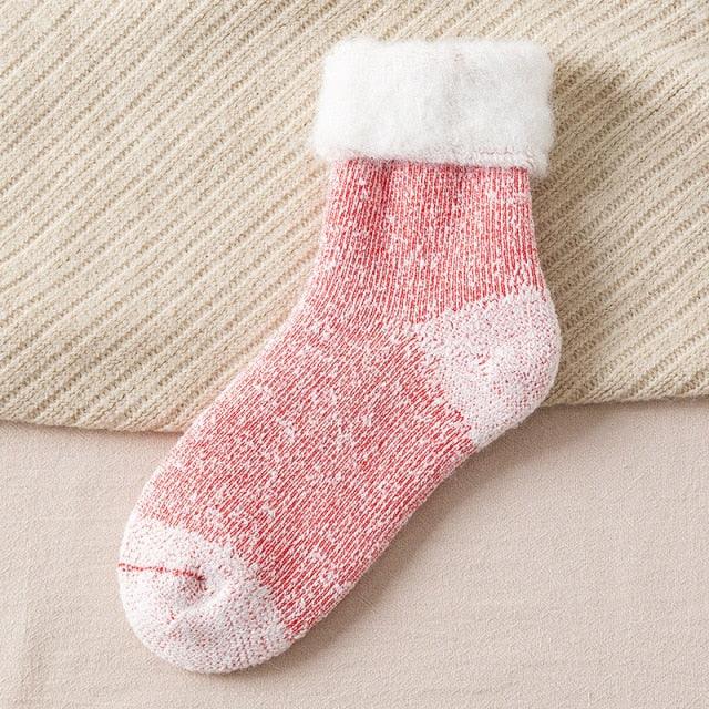 Kawaii cute merino wool Stevvex crew sock in pink with white cuff, thick warm winter unisex sock on Tampa Home & Garden Store