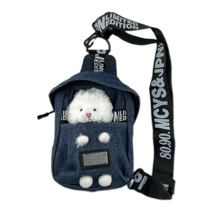 Denim sling bag with sheep charm by Shaketea adjustable strap cross body bag on Tampa Home & Garden Store