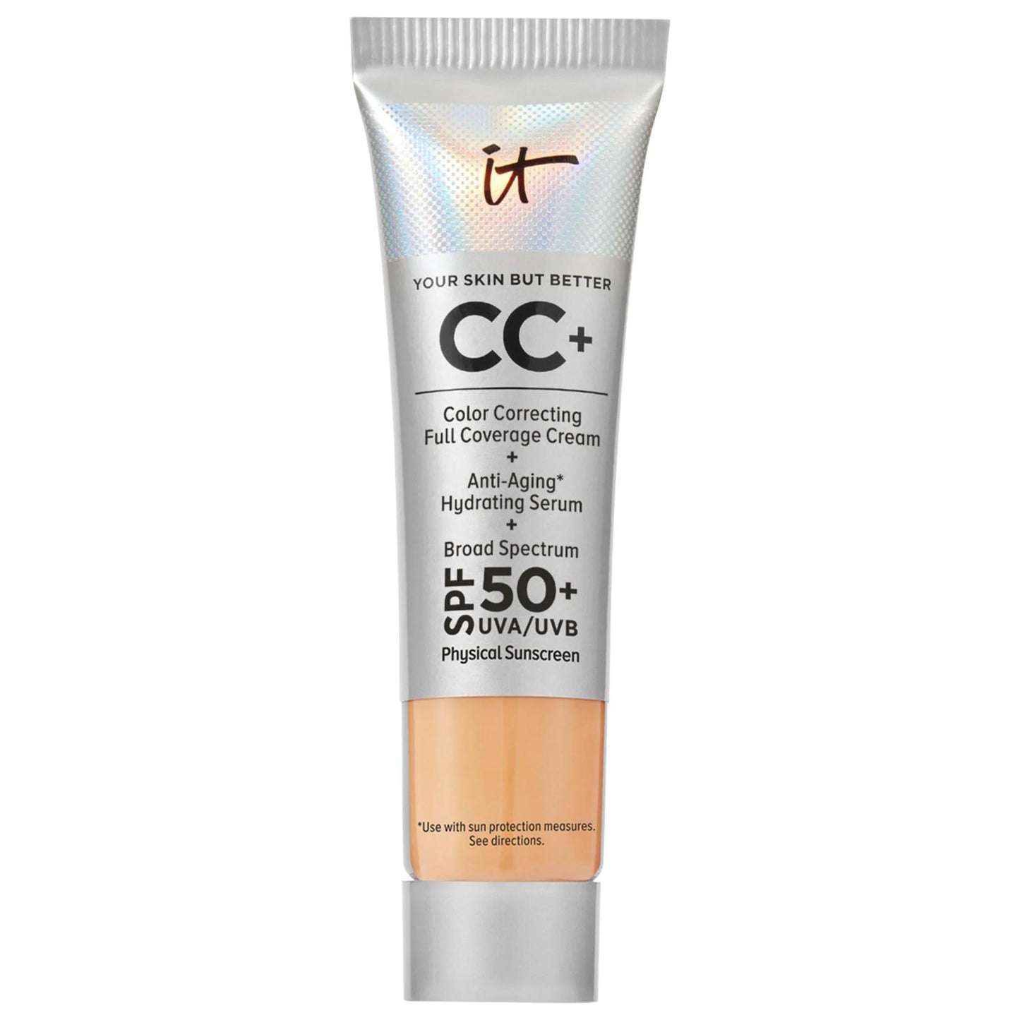 CC+ Cream Foundation tube with iridescent silver packaging, SPF 50+ and IT logo visible on Tampa Home & Garden Store