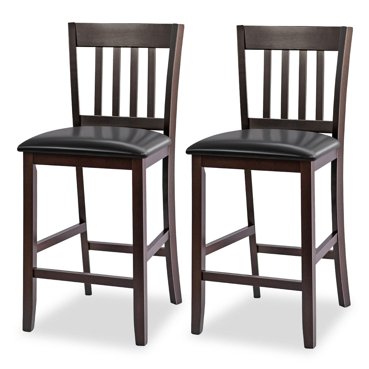 Bar stools set of 2, 25 in, DirectDeals, dark rubber wood legs with black cushioned seats on Tampa Home & Garden Store
