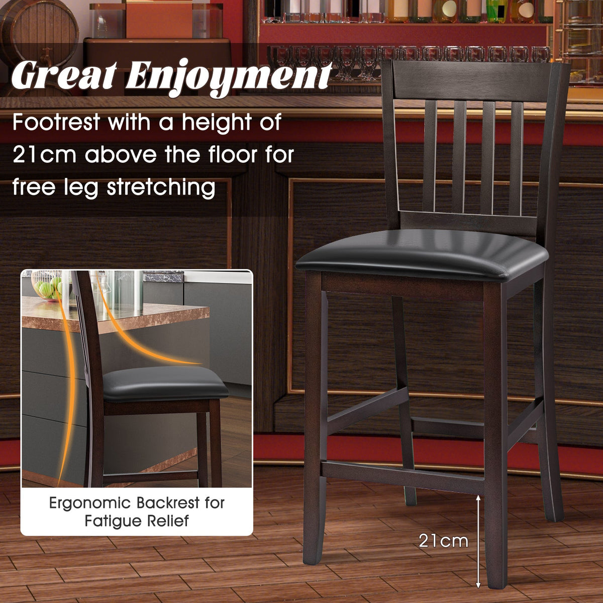 Bar Stools set of 2 25 in DirectDeals rubber wood legs dark finish black padded seats on Tampa Home & Garden Store