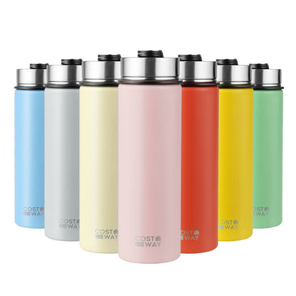Botella de agua de acero inoxidable con doble pared aislada de 22 oz con 2 tapas y pajita - Beige