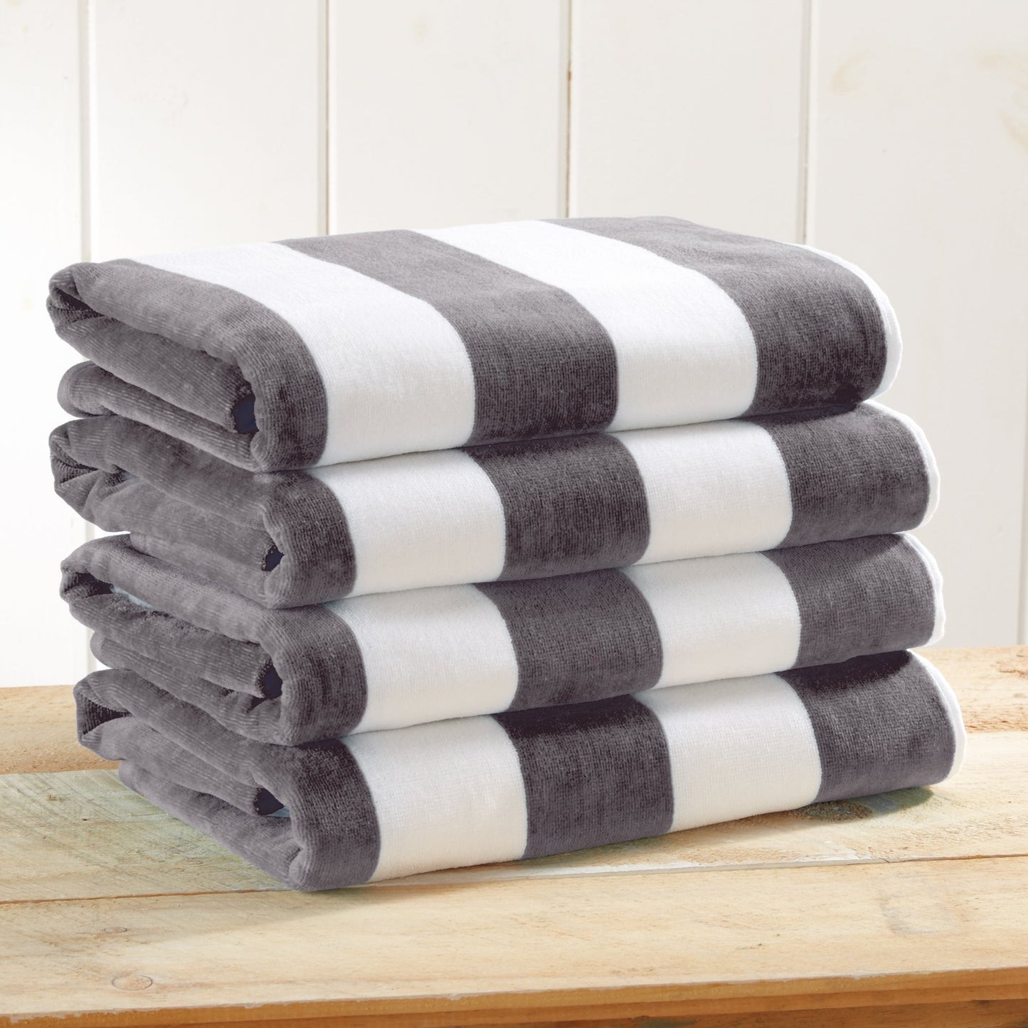 Cotton And Velour Cabana Stripe Beach Towel