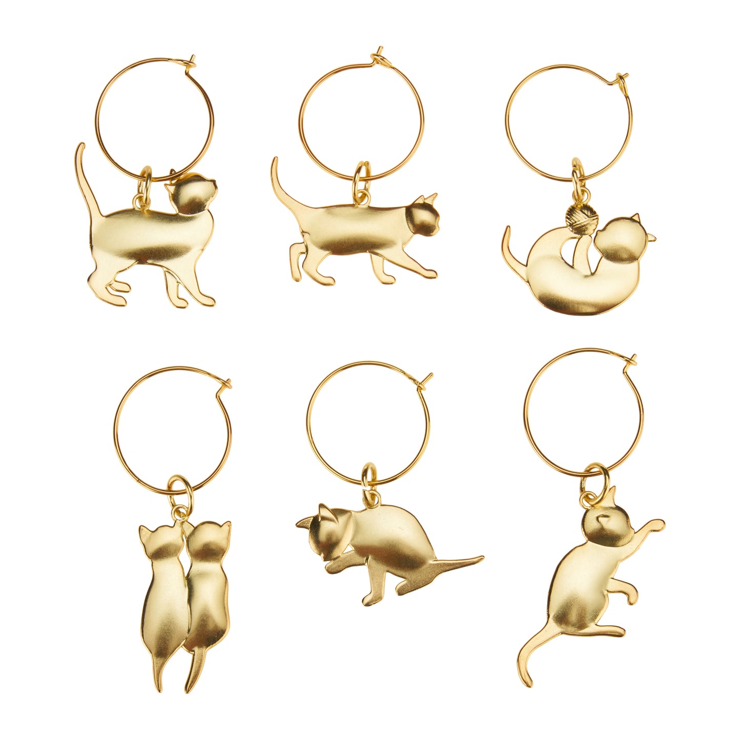 Set of Six Cat Lover Wine Glass Charm Markers