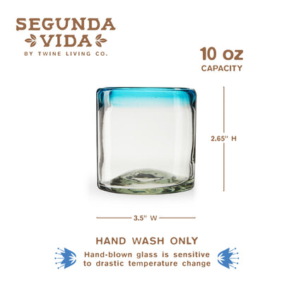 Segunda Vida Primavera Short Tumblers by Twine Living, blue rim glass, 10 oz capacity on Tampa Home & Garden Store
