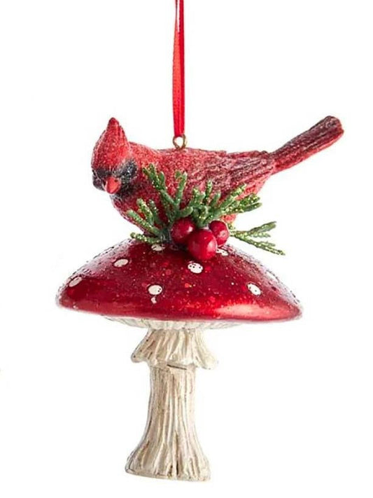 Cardinal On Mushroom Ornament - - Tampa Home & Garden Store