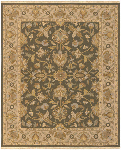 Kelseyville Area Rug by Boutique Rugs in olive gray with gold-beige florals and border on Tampa Home & Garden Store