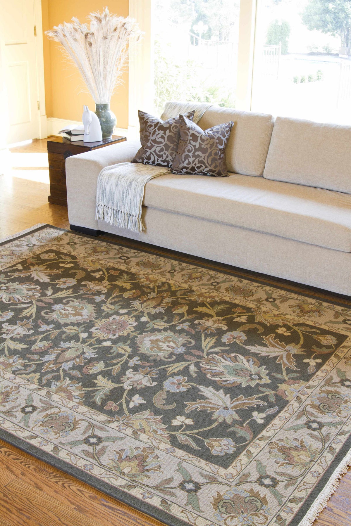 Kelseyville area rug by Boutique Rugs, large floral patterned rug in blue beige and cream on Tampa Home & Garden Store