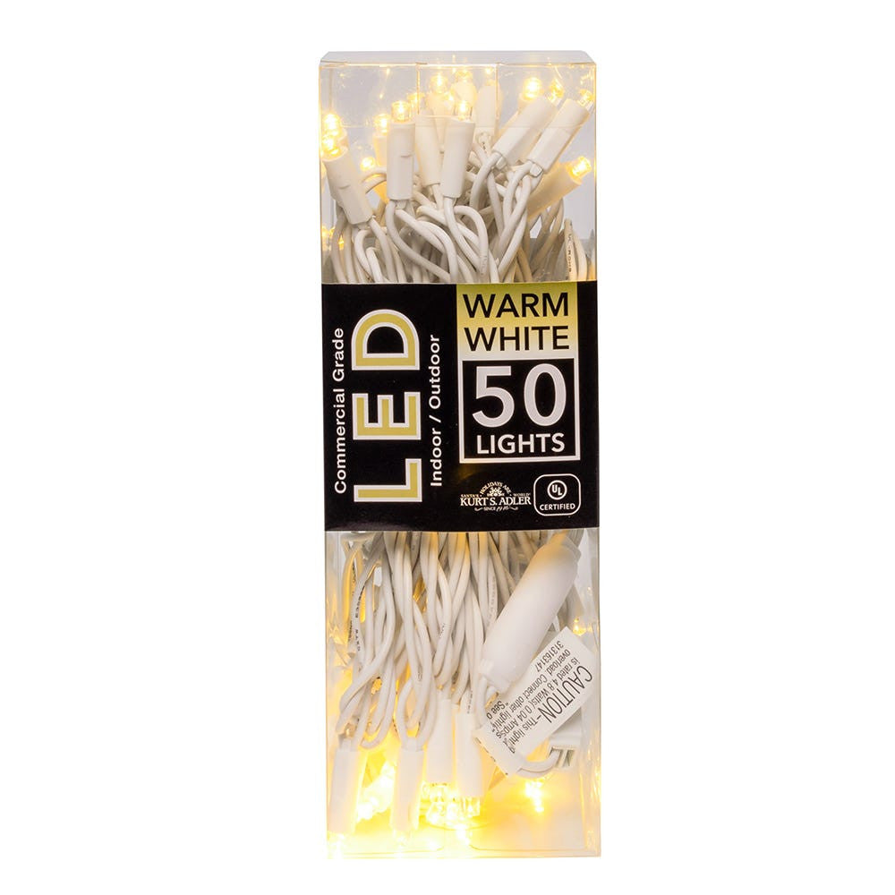 LED string light set 50 warm white 5mm bulbs on white wire by The Country Christmas Loft on Tampa Home & Garden Store