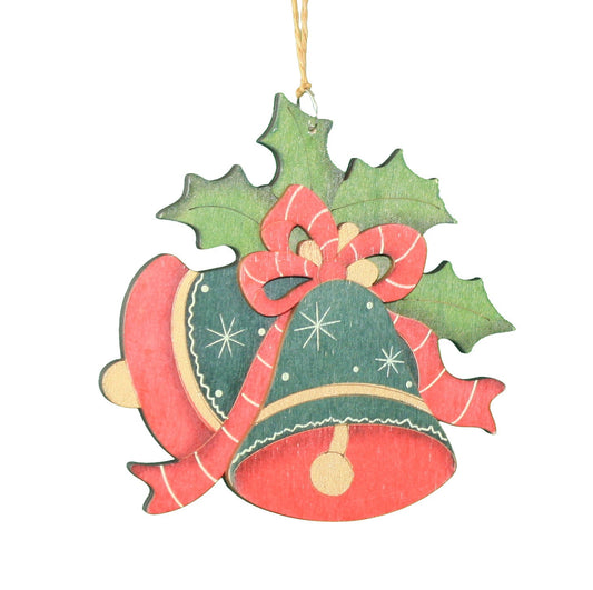 Hand Painted Wood Ornament - Bells - Red & Green - Tampa Home & Garden Store