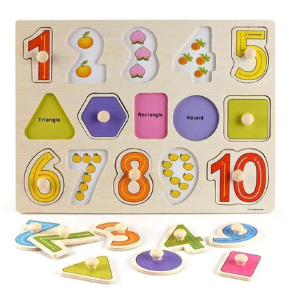 Wooden 3D puzzle set by Stevvex with colorful numbers 1-10 and shapes for early learning on Tampa Home & Garden Store