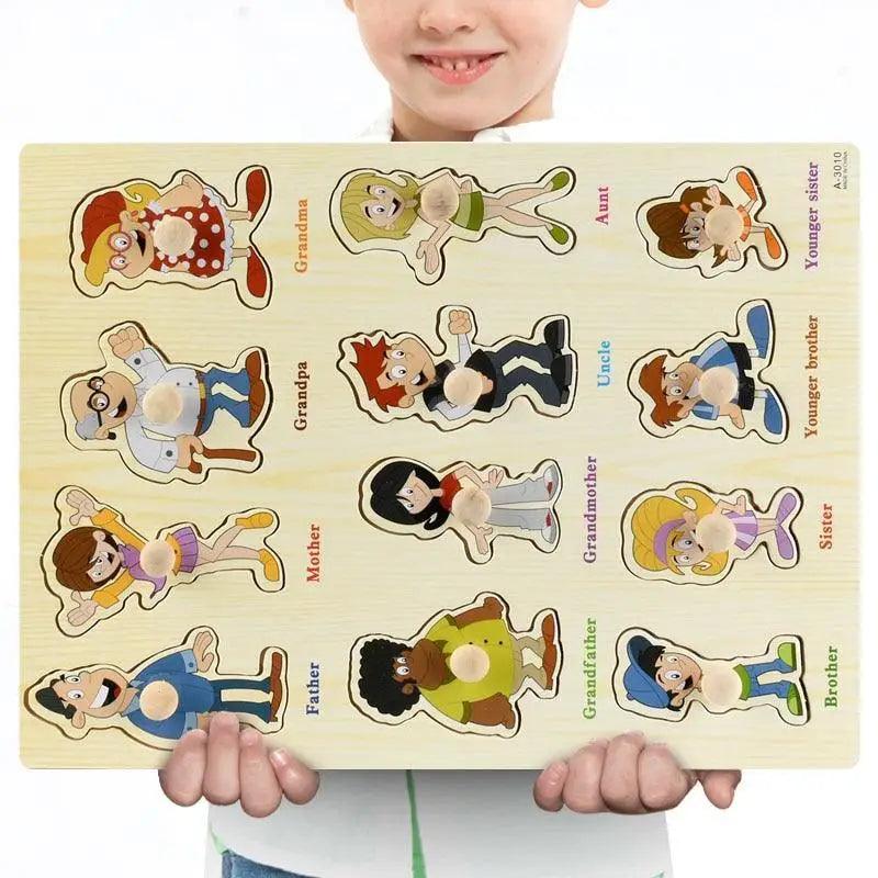 Kids 3D wooden puzzle set by Stevvex ST15BY58214DFREA with colorful family figures for cognition Montessori on Tampa Home & Garden Store