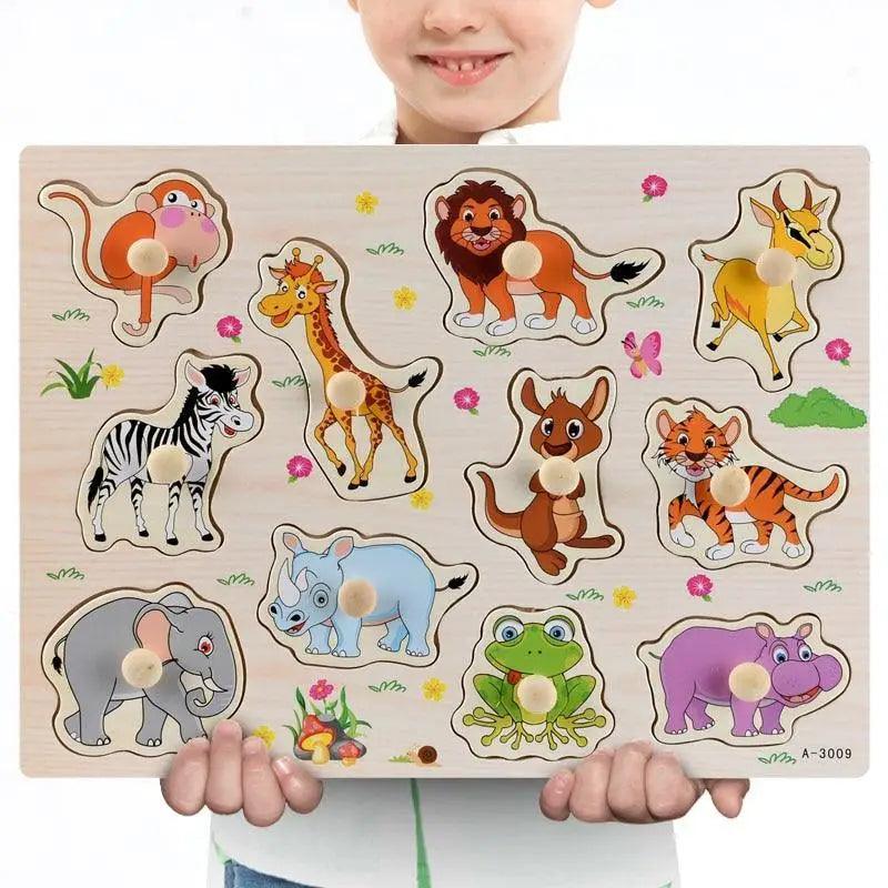 Stevvex wooden animal puzzle for kids colorful shapes with knobs educational toy on Tampa Home & Garden Store