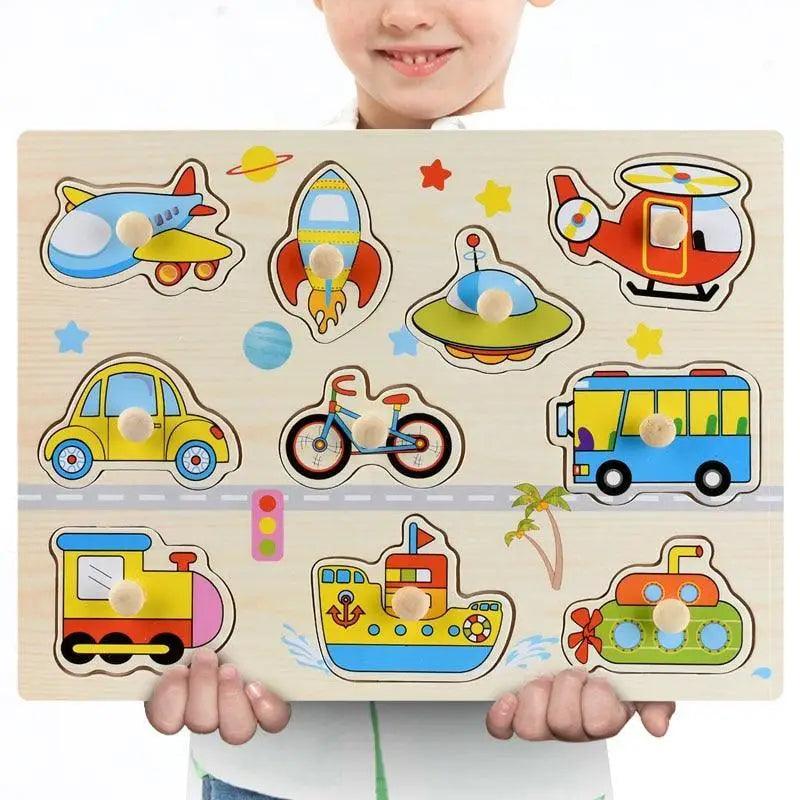 Kids 3D wooden vehicle puzzle with colorful geometry shapes and knob handles by Stevvex on Tampa Home & Garden Store