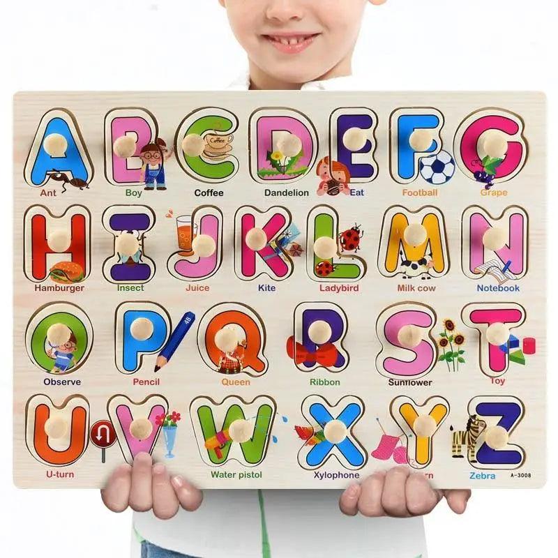 Kids wooden 3D alphabet puzzle board with colorful A–Z letters for early learning Montessori on Tampa Home & Garden Store