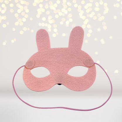 Kids Bunny Rabbit Felt Costume Mask pink felt with bunny ears and white eye holes elastic strap on Tampa Home & Garden Store