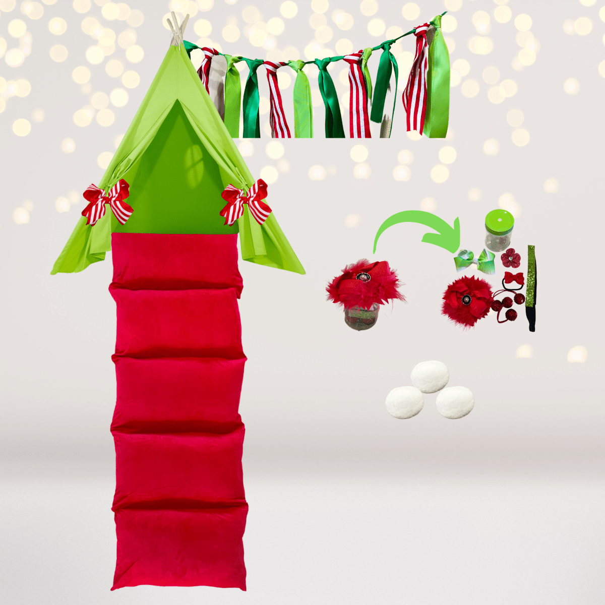 Kids Christmas Gifts Set play tent lime teepee and red cushion by Chicky Chicky Bling Bling on Tampa Home & Garden Store