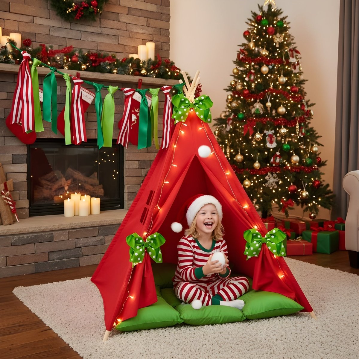 Play Set: Kids Christmas Gifts Set red tent with bows, child, Chicky Chicky Bling Bling on Tampa Home & Garden Store