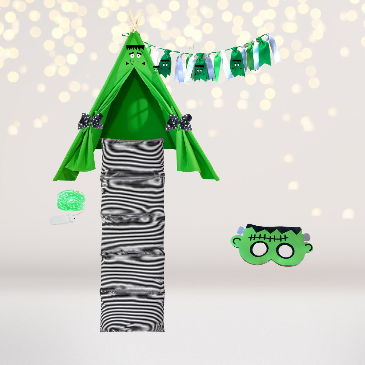 Kids Frankenstein Gift Set for pretend play green monster tent with pillow and banner on Tampa Home & Garden Store
