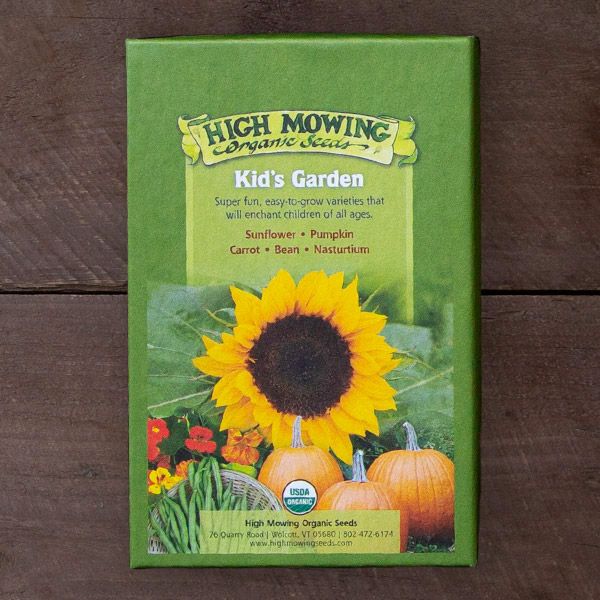 Kid's Garden seed bundles from Seedtime Store in green High Mowing packaging with sunflower on Tampa Home & Garden Store