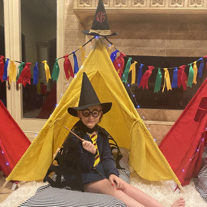 Wizard Academy Teepee Tent Play Set by Chicky Chicky Bling Bling, yellow teepee with black trim for pretend play on Tampa Home & Garden Store