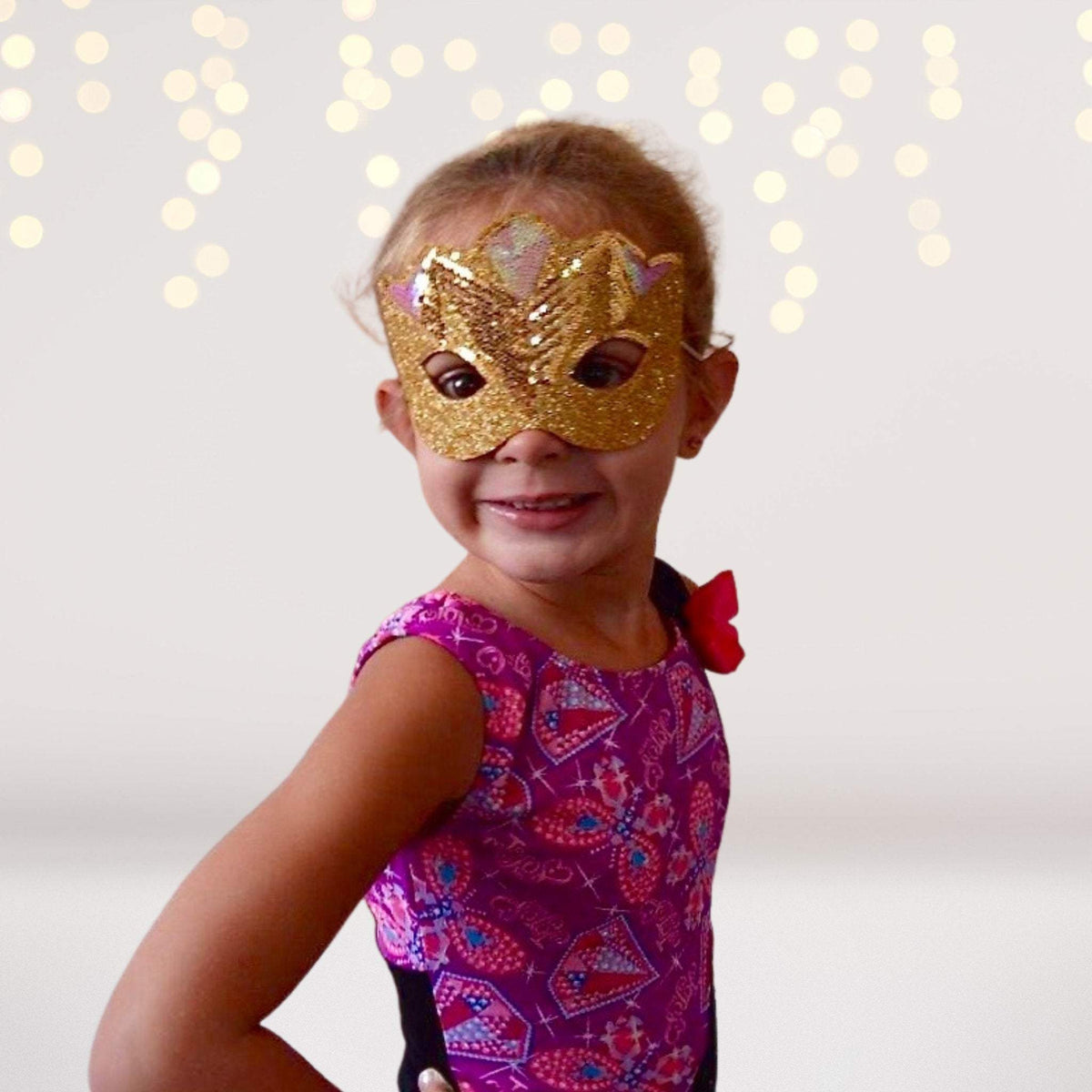 Kids Golden Masquerade Mask glitter gold with bird motif by Chicky Chicky Bling Bling on Tampa Home & Garden Store