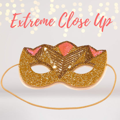 Kids gold glitter masquerade bird mask with pink lining by Chicky Chicky Bling Bling on Tampa Home & Garden Store