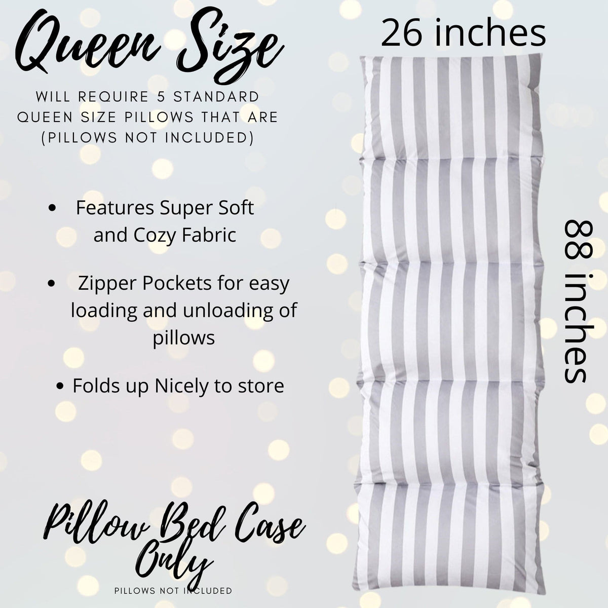 Chicky Chicky Bling Bling gray and white striped pillow bed slipcover for floor lounger on Tampa Home & Garden Store
