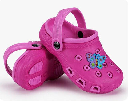 Stevvex pink kids slippers butterfly motif breathable indoor outdoor clogs with back strap on Tampa Home & Garden Store