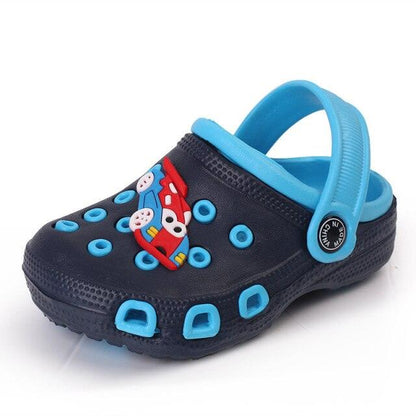 Stevvex kids slippers navy blue clogs with blue strap and car graphic; non-slip footwear on Tampa Home & Garden Store