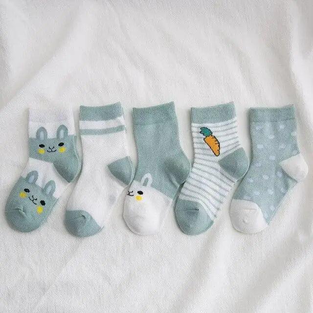 Stevvex baby socks six pairs in pastel mint and gray with bunny carrot stripes dots on Tampa Home & Garden Store
