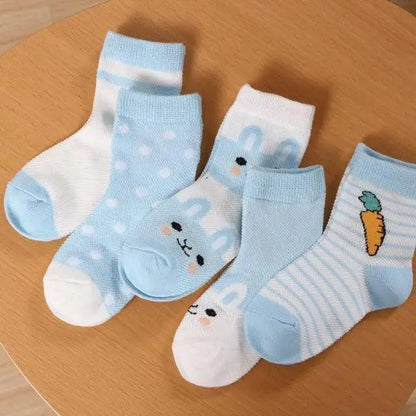 Stevvex baby socks 5-pack cotton crew, pastel blue/white with bunny faces, stripes on Tampa Home & Garden Store