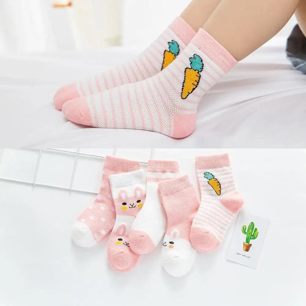Stevvex baby and toddler socks set in pink and white cotton with carrot and bunny motifs on Tampa Home & Garden Store