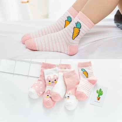 Stevvex baby and toddler socks set in pink and white cotton with carrot and bunny motifs on Tampa Home & Garden Store