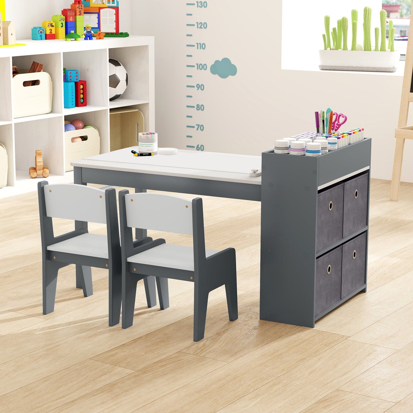 Kids Art Table and Chairs Set with 2 Chairs and Paper Roll - Tampa Home & Garden Store