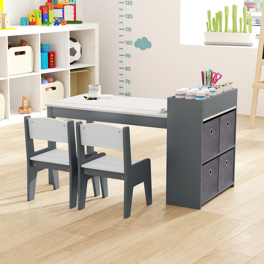 Kids Art Table and Chairs Set with 2 Chairs and Paper Roll - Tampa Home & Garden Store